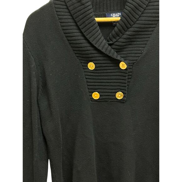 Chaps Black Shawl Collar Sweater‎ M Gold Accent Buttons - Picture 6 of 10